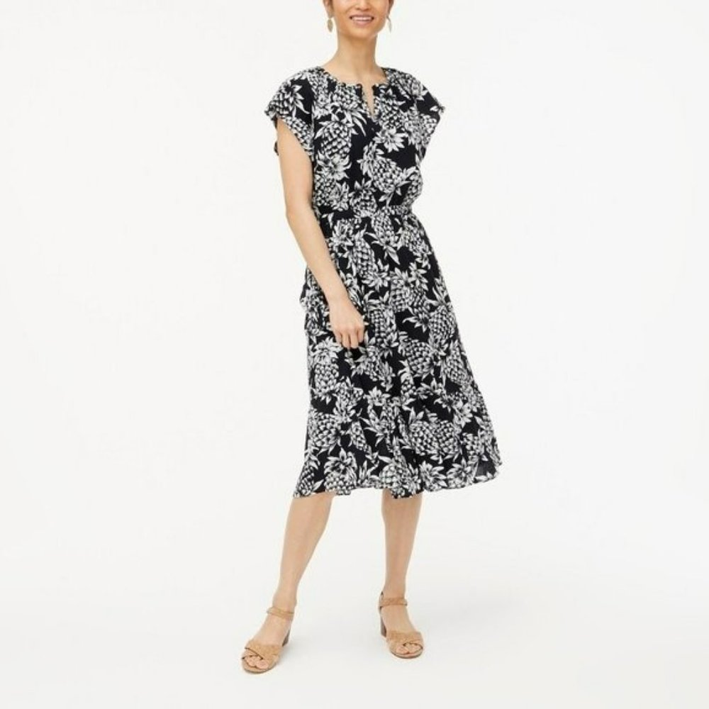 J. Crew; Sleeveless crinkle Pineapple dress; Navy; 6